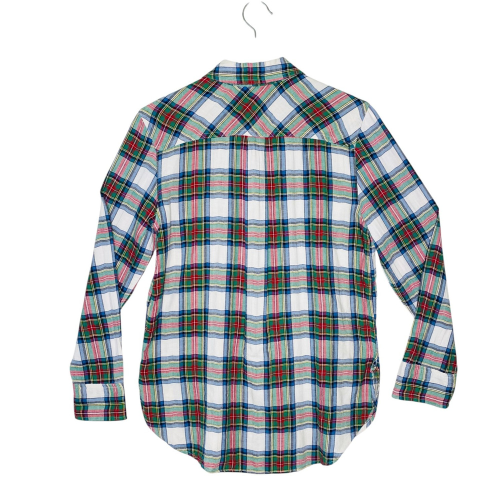 J.Crew Camp Shirt Womens 4 Green Blue Red Plaid Long Sleeve Button Up Pockets - Picture 2 of 9